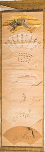 ARTE GIAPPONESE - Rotolo verticale con serie di ventagli  Giappone, XIX secolo