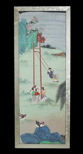 Arte Cinese : Lotto composto da quattro dipinti ed un grande ricamo Cina, XIX-XX secolo  - Asta Asta 373 | ARTE ORIENTALE E ISLAMICA - ARTE ORIENALE E WUNDERKAMMER Online - Associazione Nazionale - Case d'Asta italiane