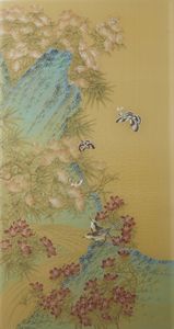 Arte Cinese - Dipinto su seta raffigurante uccelli e farfalle  Cina, XIX - inizio XX secolo