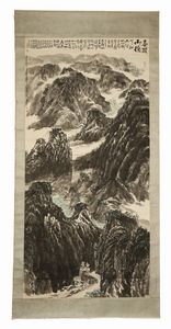 Arte Cinese - Dipinto raffigurante paesaggio montano Cina, XX secolo