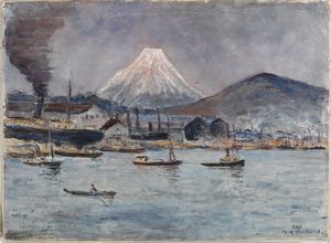 ARTE GIAPPONESE - Veduta Fujiama Giappone, inizi XX secolo