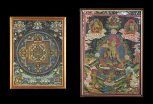 Arte Himalayana - Due Thangka  buddiste  Nepal, XX secolo