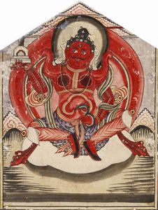Arte Himalayana - Dipinto raffigurante Virupaksha Nepal, XVIII secolo