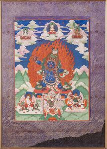 Arte Himalayana - Thangka raffigurante Vajrapani  Sino-Tibet, XIX secolo