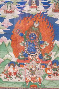 Arte Himalayana : Thangka raffigurante Vajrapani  Sino-Tibet, XIX secolo  - Asta Asta 373 | ARTE ORIENTALE E ISLAMICA - ARTE ORIENALE E WUNDERKAMMER Online - Associazione Nazionale - Case d'Asta italiane