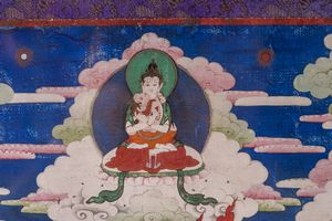 Arte Himalayana : Thangka raffigurante Vajrapani  Sino-Tibet, XIX secolo  - Asta Asta 373 | ARTE ORIENTALE E ISLAMICA - ARTE ORIENALE E WUNDERKAMMER Online - Associazione Nazionale - Case d'Asta italiane