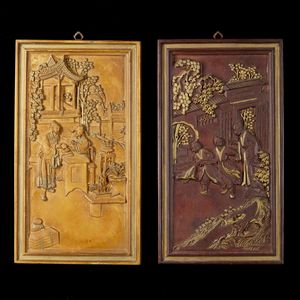 Arte Cinese - Due pannelli laccati Cina, dinastia Qing, XIX secolo