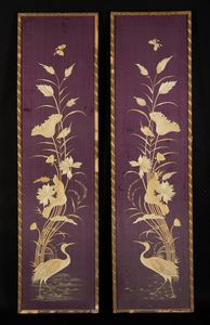 Arte Cinese - Coppia di pannelli a ricamo Cina, dinastia Qing, XIX secolo