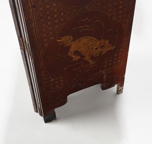 Arte Cinese : Paravento composto da quattro pannelli in lacca rossa  Cina, dinastia Qing, XIX secolo  - Asta Asta 373 | ARTE ORIENTALE E ISLAMICA - ARTE ORIENALE E WUNDERKAMMER Online - Associazione Nazionale - Case d'Asta italiane