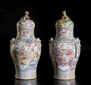 Arte Cinese - Coppia di vasi famiglia rosa  Cina, dinastia Qing, XIX secolo