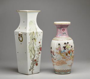 Arte Cinese - Lotto composto da due vasi in porcellana famiglia rosa  Cina, prima met XX secolo
