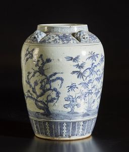Arte Cinese - Grande giara in porcellana bianco e blu   Cina, dinastia Qing, XVIII secolo