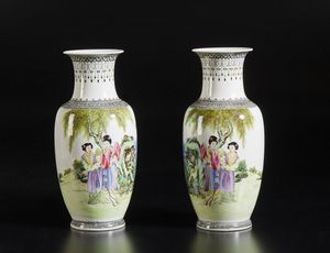 Arte Cinese - Coppia di vasi famiglia rosa Cina, XX secolo