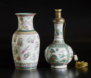 Arte Cinese - Grande vaso famiglia rosa e vaso globulare wucai  Cina, dinastia Qing, XIX secolo