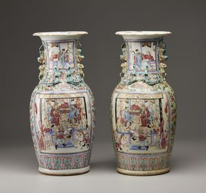 Arte Cinese - Coppia di grandi vasi Canton  Cina, XX secolo