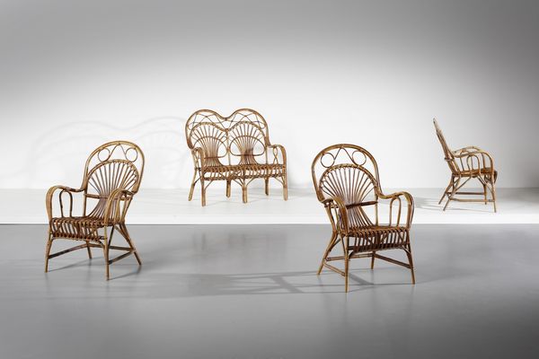 MANIFATTURA ITALIANA : Tre poltroncine e divanetto  - Asta Asta 374 | DESIGN E ARTI DECORATIVE DEL NOVECENTO Virtuale - Associazione Nazionale - Case d'Asta italiane