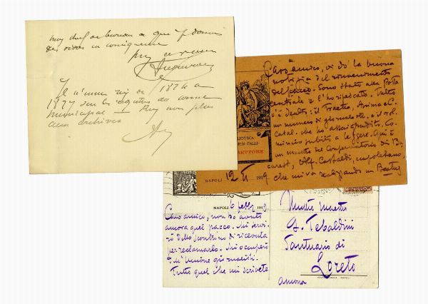 Raccolta di 167 tra lettere, biglietti, cartoline autografi di scrittori, pittori, architetti ecc.  - Asta 	Libri, autografi e manoscritti - Associazione Nazionale - Case d'Asta italiane