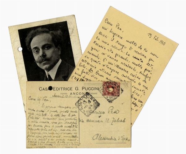 Raccolta di 30 lettere e cartoline postali viaggiate, autografe firmate (alcune dattiloscritte con firma autografa) inviate a Enrico Pea ad Alessandria d'Egitto e a Viareggio  - Asta 	Libri, autografi e manoscritti - Associazione Nazionale - Case d'Asta italiane