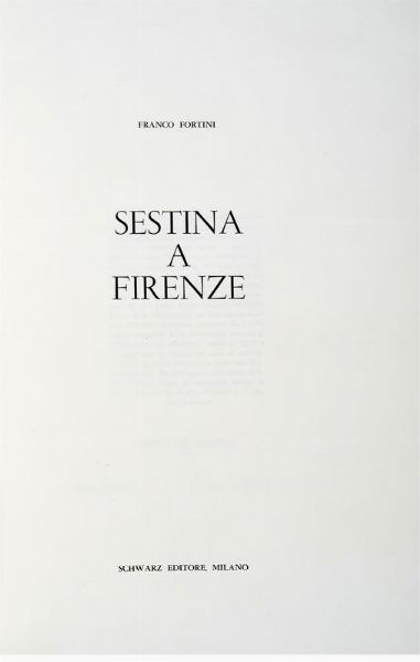 FRANCO FORTINI : Sestina a Firenze.  - Asta 	Libri, autografi e manoscritti - Associazione Nazionale - Case d'Asta italiane