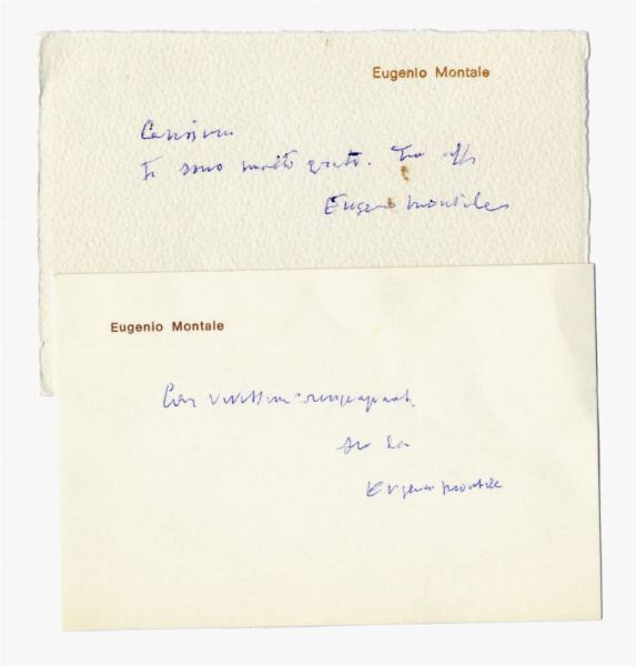 EUGENIO MONTALE : 2 biglietti da visita con annotazioni e firme autografe.  - Asta 	Libri, autografi e manoscritti - Associazione Nazionale - Case d'Asta italiane
