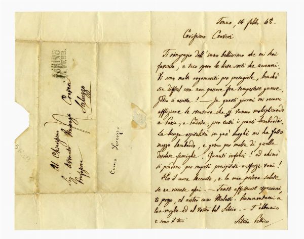 SILVIO PELLICO : 2 lettere autografe firmate.  - Asta 	Libri, autografi e manoscritti - Associazione Nazionale - Case d'Asta italiane