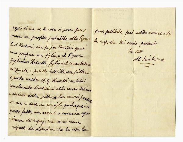 ALGERNON CHARLES SWINBURNE : Lettera autografa firmata.  - Asta 	Libri, autografi e manoscritti - Associazione Nazionale - Case d'Asta italiane