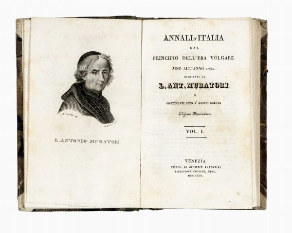 LODOVICO ANTONIO MURATORI : Annali d'Italia dal principio dell'era volgare sino all'anno 1750... Vol I (-LXV).  - Asta 	Libri, autografi e manoscritti - Associazione Nazionale - Case d'Asta italiane