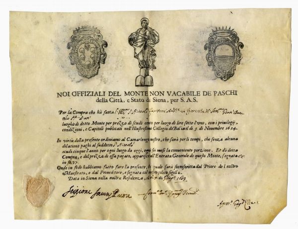 1 Monte del Monte de Paschi di Siena.  - Asta 	Libri, autografi e manoscritti - Associazione Nazionale - Case d'Asta italiane