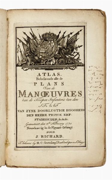 JOHANNES RICHARD : Atlas. Behelzende alle de Plans Van de Manoeuvres van de Troepen Infanterie van den Staat Van Zyne...  - Asta 	Libri, autografi e manoscritti - Associazione Nazionale - Case d'Asta italiane