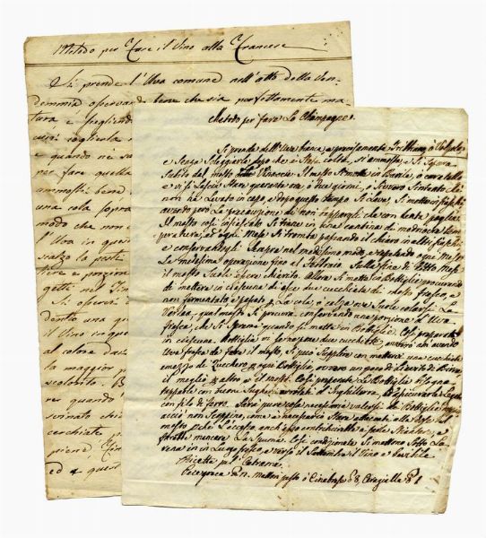 Raccolta di 14 manoscritti contenenti ricette per fare il vino, champagne e alcolici.  - Asta 	Libri, autografi e manoscritti - Associazione Nazionale - Case d'Asta italiane