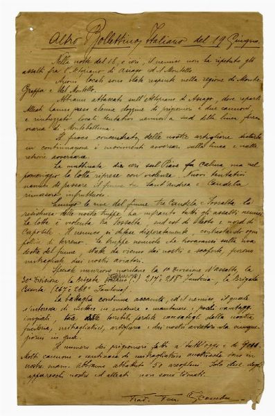 Raccolta di Bollettini e Gazzettini manoscritti della Grande Guerra.  - Asta 	Libri, autografi e manoscritti - Associazione Nazionale - Case d'Asta italiane