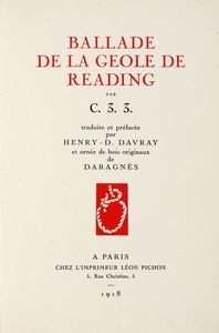 OSCAR WILDE - Ballade de la Geole de Reading par C.3.3. traduite et prface par Henry - D. Davray...