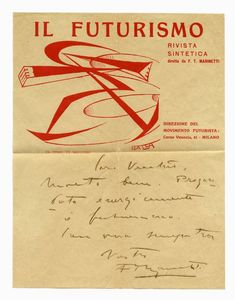 Filippo Tommaso Marinetti - Lettera autografa firmata.