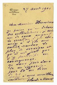 CLAUDE MONET - Lettera autografa firmata.