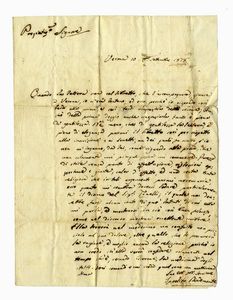 IPPOLITO PINDEMONTE - Lettera autografa firmata inviata a Domenico Gazzadi.