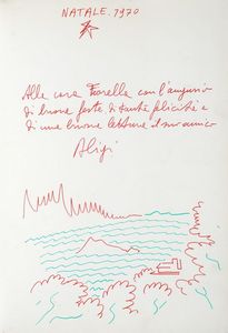 ALIGI SASSU - Disegno e dedica autografa su libro.
