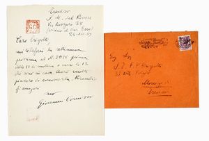 LEONARDO SINISGALLI - 1 biglietto autografo firmato e 1 lettera dattiloscritta con correzione e firma autografe inviati ad un'amica napoletana.