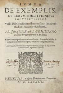 JOHANNES DE SANCTO GEMINIANO - Summa de exemplis et rerum similitudinibus locupletissima verbi Dei concionatoribus...
