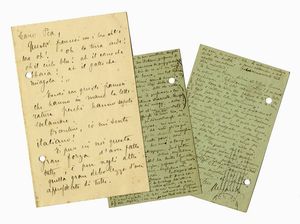 GIUSEPPE UNGARETTI - 2 cartoline postali autografe firmate datate Parigi e 1 lettera autografa (incompleta) inviate ad Enrico Pea, ad Alessandria di Egitto.
