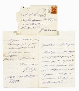 GIOVANNI VERGA - Lettera autografa firmata, inviata alla Principessa Giulia Florio di Trabia e di Butera.