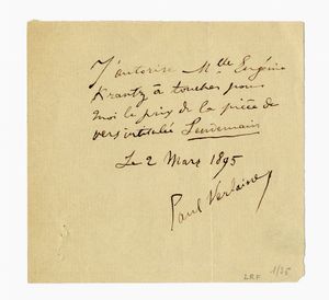 PAUL VERLAINE - Biglietto autografo firmato.