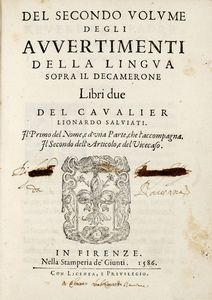 LEONARDO SALVIATI - Degli avvertimenti della lingua sopra'l Decamerone... Volume primo (-secondo).