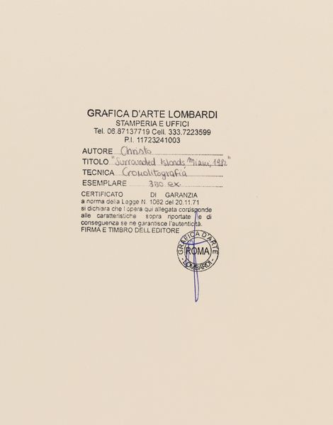Christo : Surrounded Island - Project for Biscayne Bay, Miami  - Asta Grafiche e Multipli del XX secolo - Associazione Nazionale - Case d'Asta italiane
