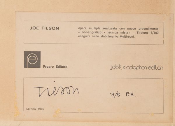 JOE TILSON : Senza titolo  - Asta Grafiche e Multipli del XX secolo - Associazione Nazionale - Case d'Asta italiane