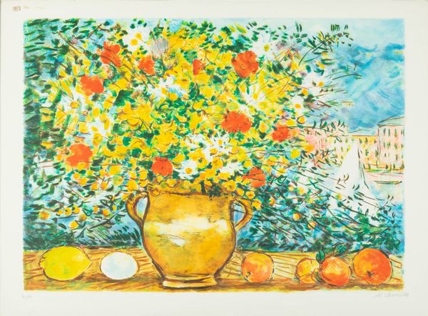 MICHELE CASCELLA : Natura morta con vaso di fiori  - Asta Grafiche e Multipli del XX secolo - Associazione Nazionale - Case d'Asta italiane