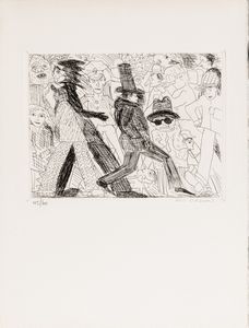 Red Grooms - Self portrait in a crowd