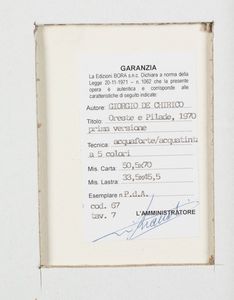 Giorgio de Chirico : Oreste e Pilade  - Asta Grafiche e Multipli del XX secolo - Associazione Nazionale - Case d'Asta italiane