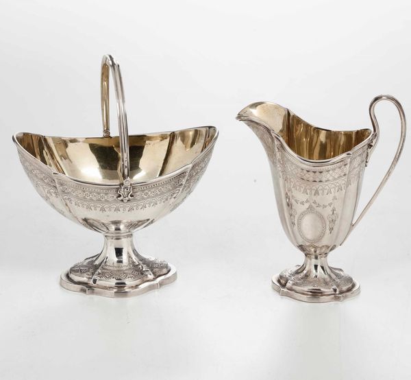 Lattiera e cestino in argento fuso, cesellato e dorato. Londra 1871  - Asta Argenti - Associazione Nazionale - Case d'Asta italiane