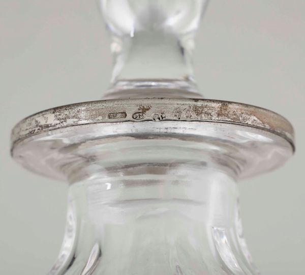 Bottiglia e brocca in vetro molato e argento, manifatture diverse del XX secolo  - Asta Argenti - Associazione Nazionale - Case d'Asta italiane