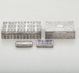Due scatole portasigarette e due tabacchiere in argento, varie manifatture del XX secolo  - Asta Argenti - Associazione Nazionale - Case d'Asta italiane